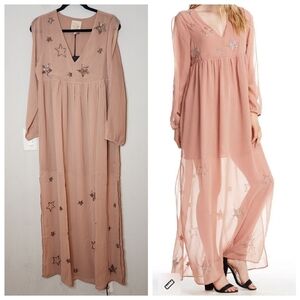 NWT Chaser Beaded Star Split Long Sleeve Pink Maxi Dress Size medium